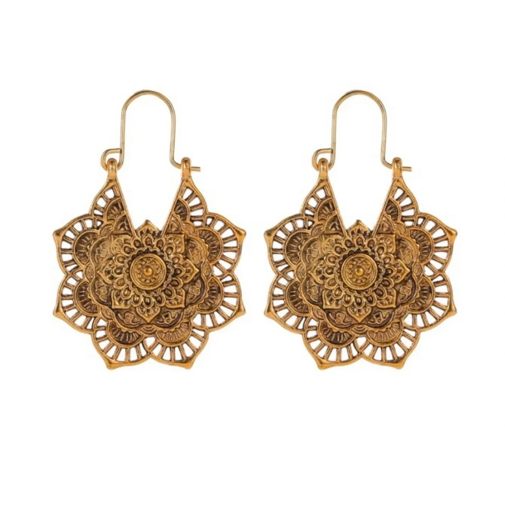 Gold Toned Mandala Design Earrings - Picture 4 of 4